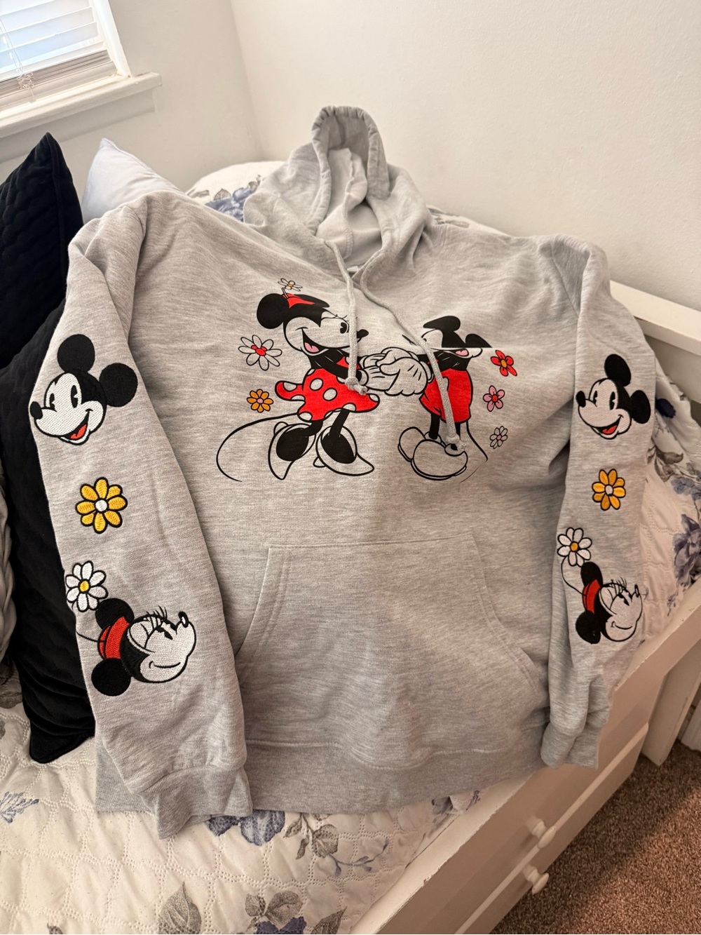 Disney Gray Hoodie with Mickey & Minnie Red Accents